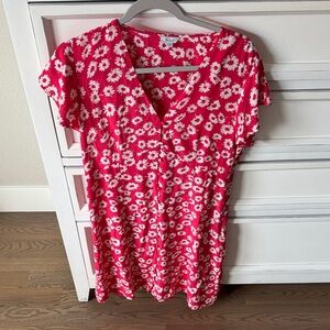 Rails Pink Daisy Print V-Neck Short Sleeve Tunic